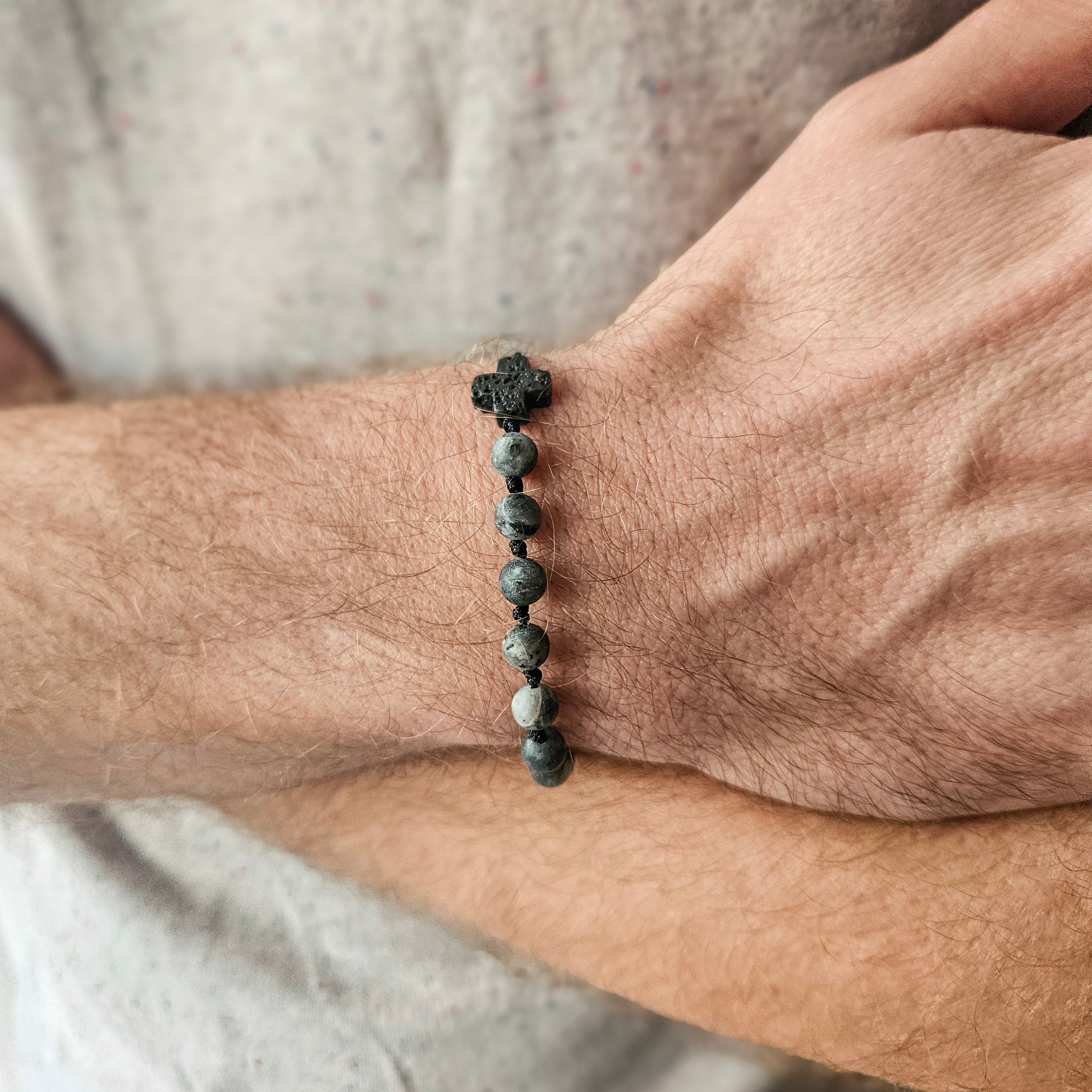 Różaniec na rękę z kamieni naturalnych, dziesiątka różańca, męski różaniec