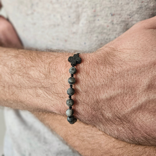 Różaniec na rękę z kamieni naturalnych, dziesiątka różańca, męski różaniec