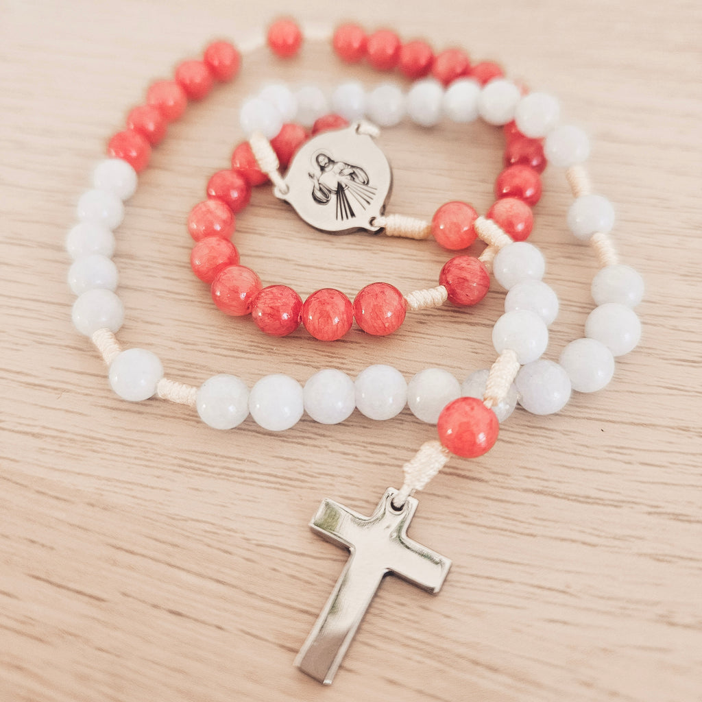 Różaniec Koronka do Bożego Miłosierdzia, Jezu Ufam Tobie, różaniec z kamieni naturalnych