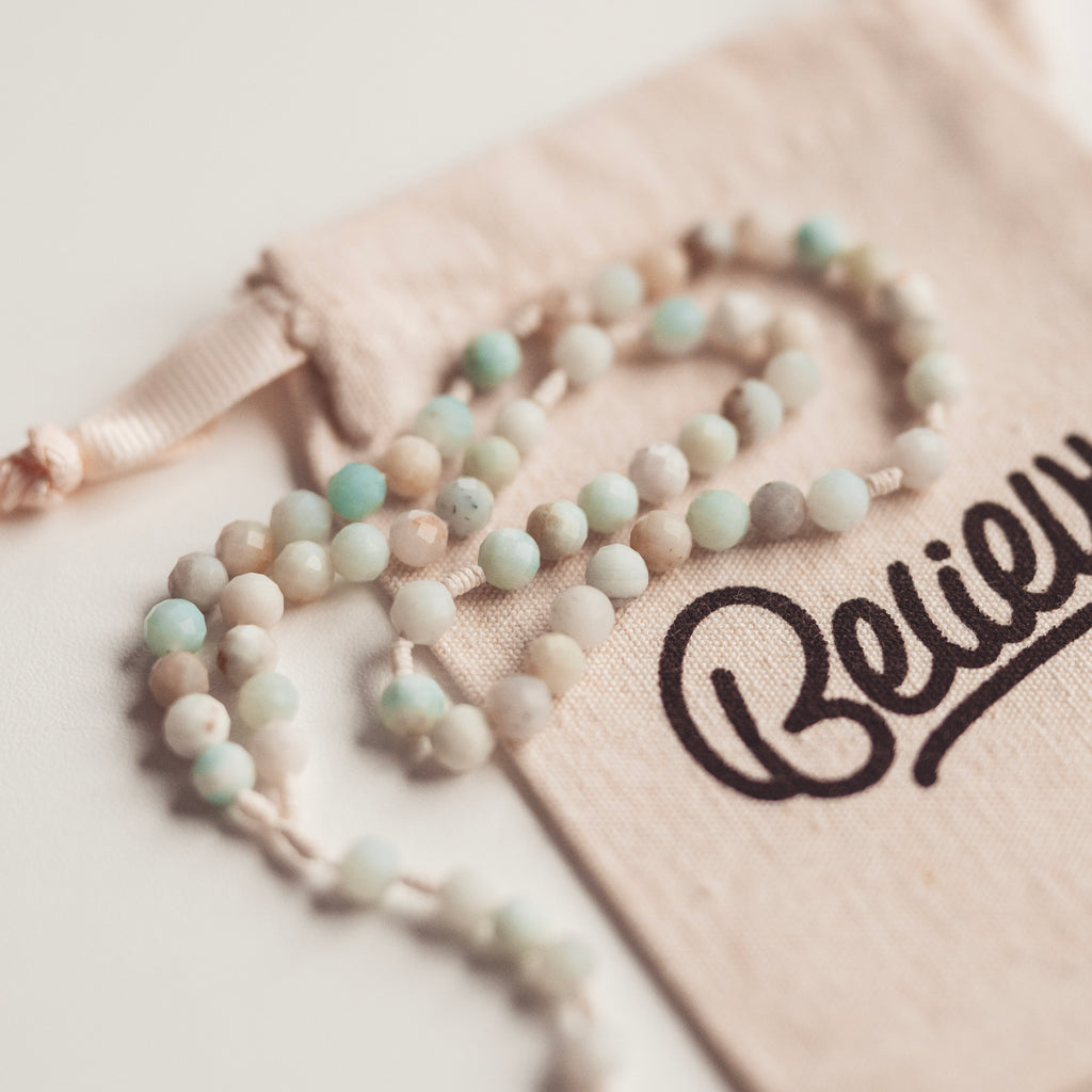 różaniec z kamieni naturalnych, różaniec z amazonitu, prezent