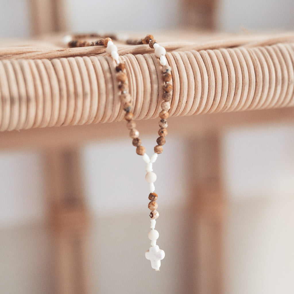 Różaniec z jaspisu obrazkowego (drobny)