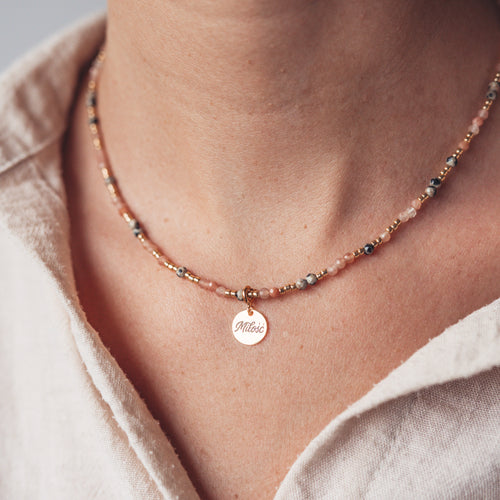 Naszyjnik z kamienia słonecznego i jaspisu z zawieszką. Biżuteria na prezent, na Święta, na gwiazdkę, pod choinkę. Elegancki naszyjnik.