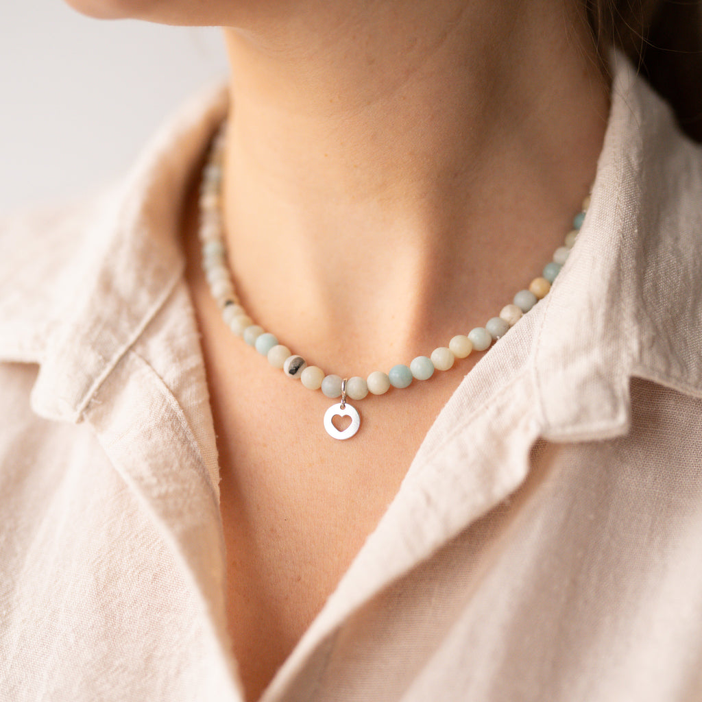 Naszyjnik Szept Oceanu (duży) z amazonitu, z wybraną srebrną zawieszką