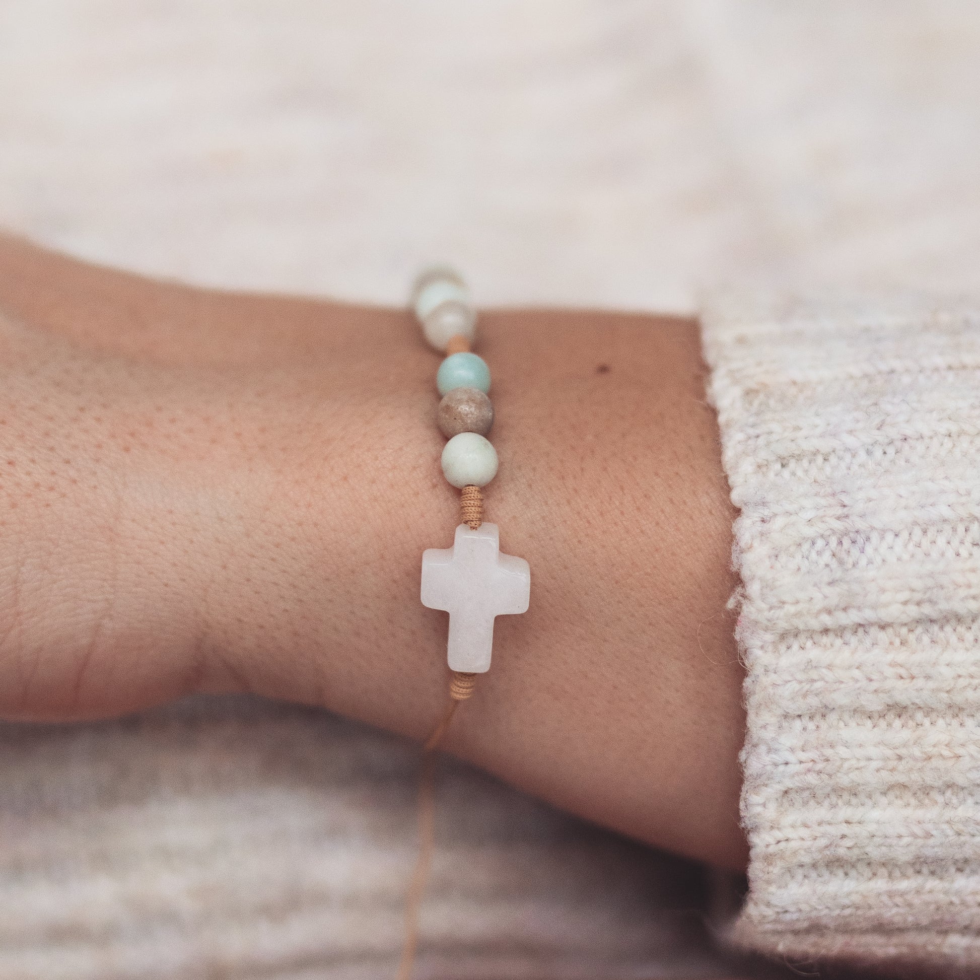 Różaniec na rękę z amazonitu