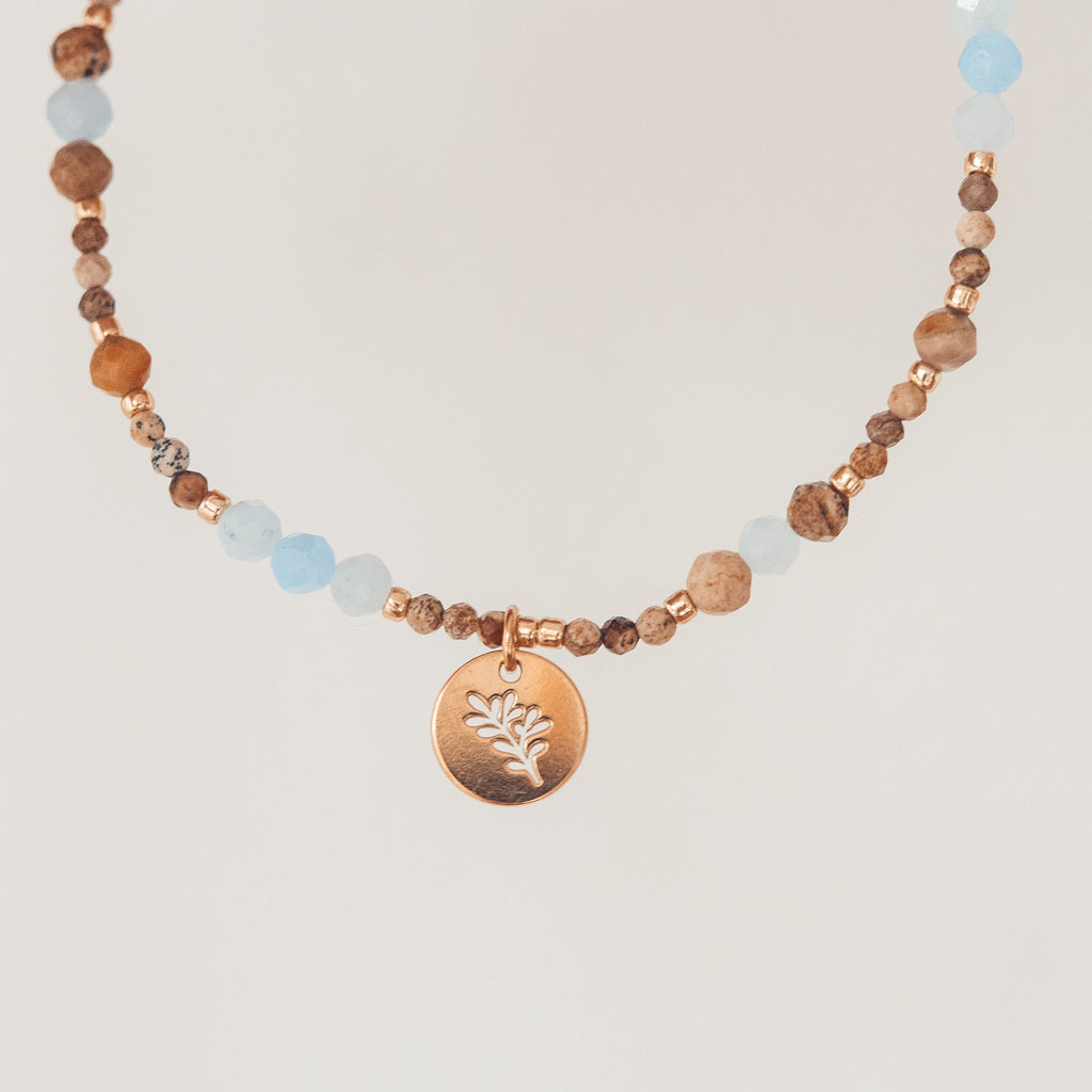 Bransoletka Bałtyk z jaspisu i akwamarynu