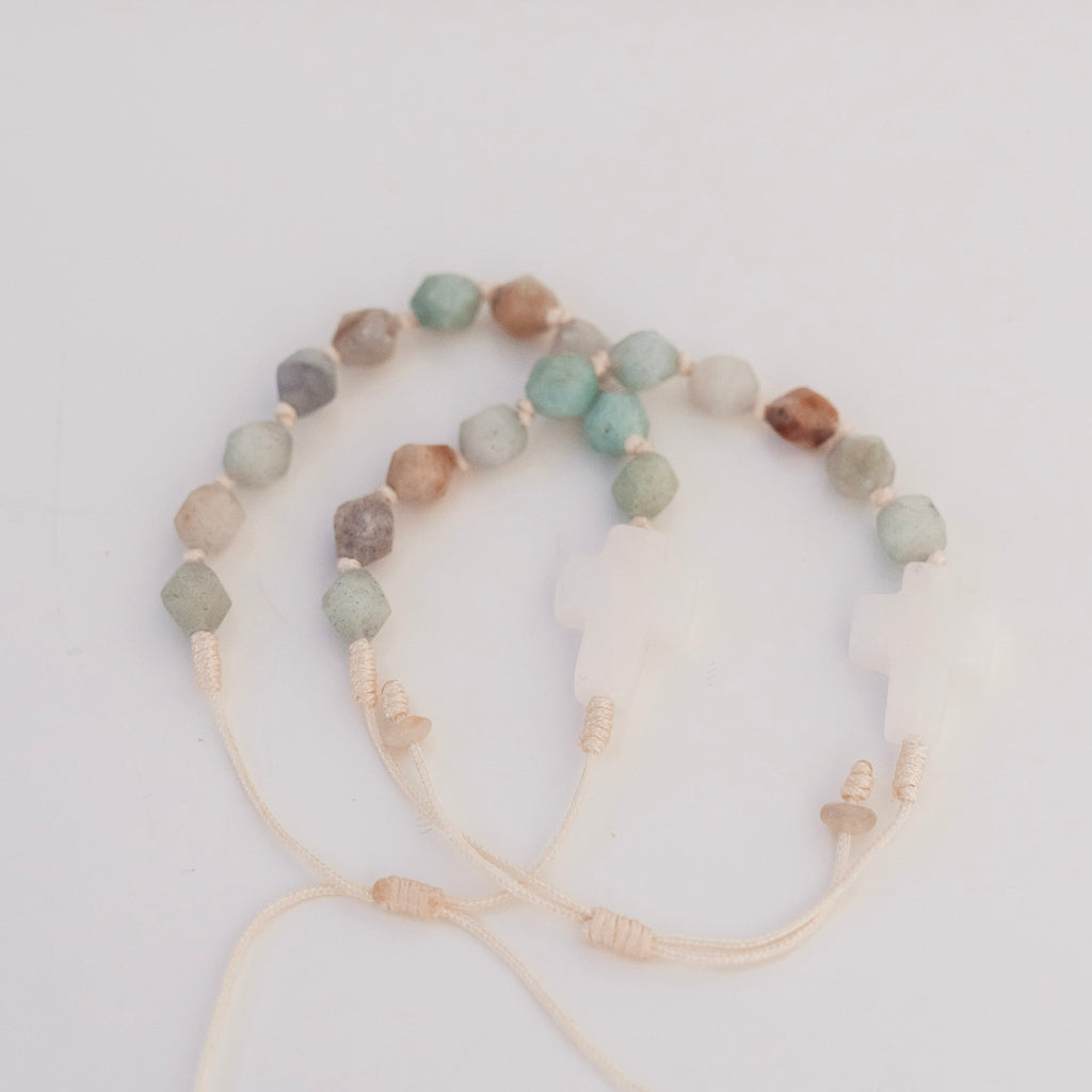 Różaniec na rękę, różaniec z kamieni naturalnych, dziesiątka różańca z amazonitu