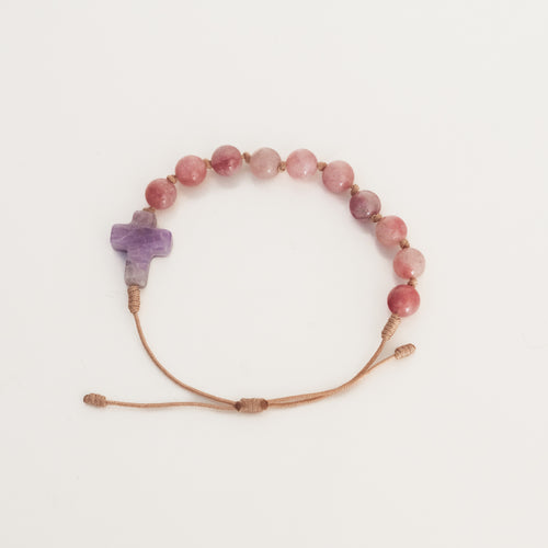 Różaniec na rękę z malinowego jadeitu