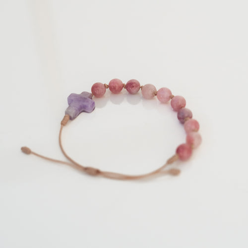 Różaniec na rękę z malinowego jadeitu