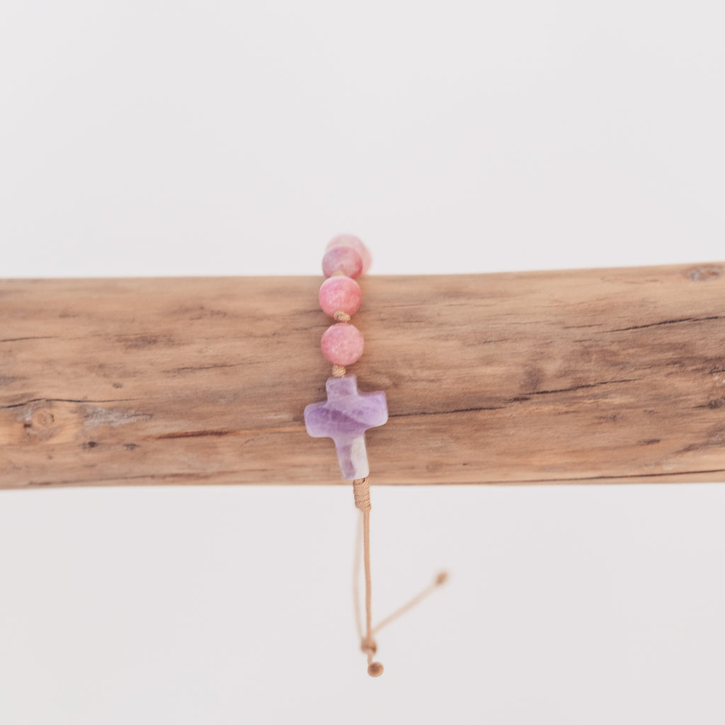 Różaniec na rękę z malinowego jadeitu