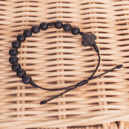 różaniec na rękę z kamieni naturalnych, różaniec z onyksu, dziesiątka różańca na rękę, męski różaniec