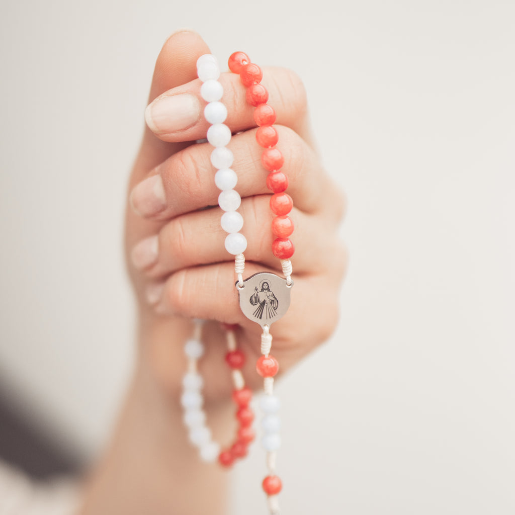 Różaniec Koronka do Bożego Miłosierdzia, Jezu Ufam Tobie, różaniec z kamieni naturalnych