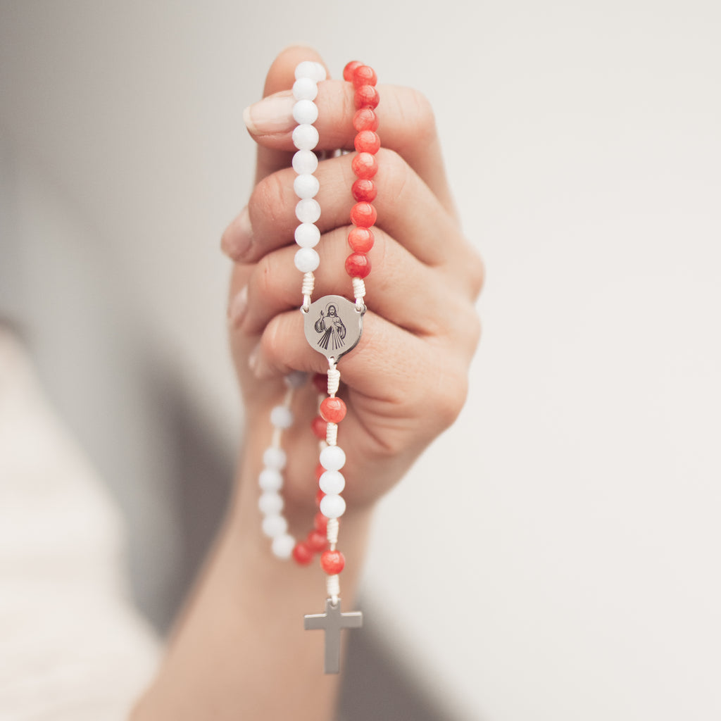 Różaniec Koronka do Bożego Miłosierdzia, Jezu Ufam Tobie, różaniec z kamieni naturalnych