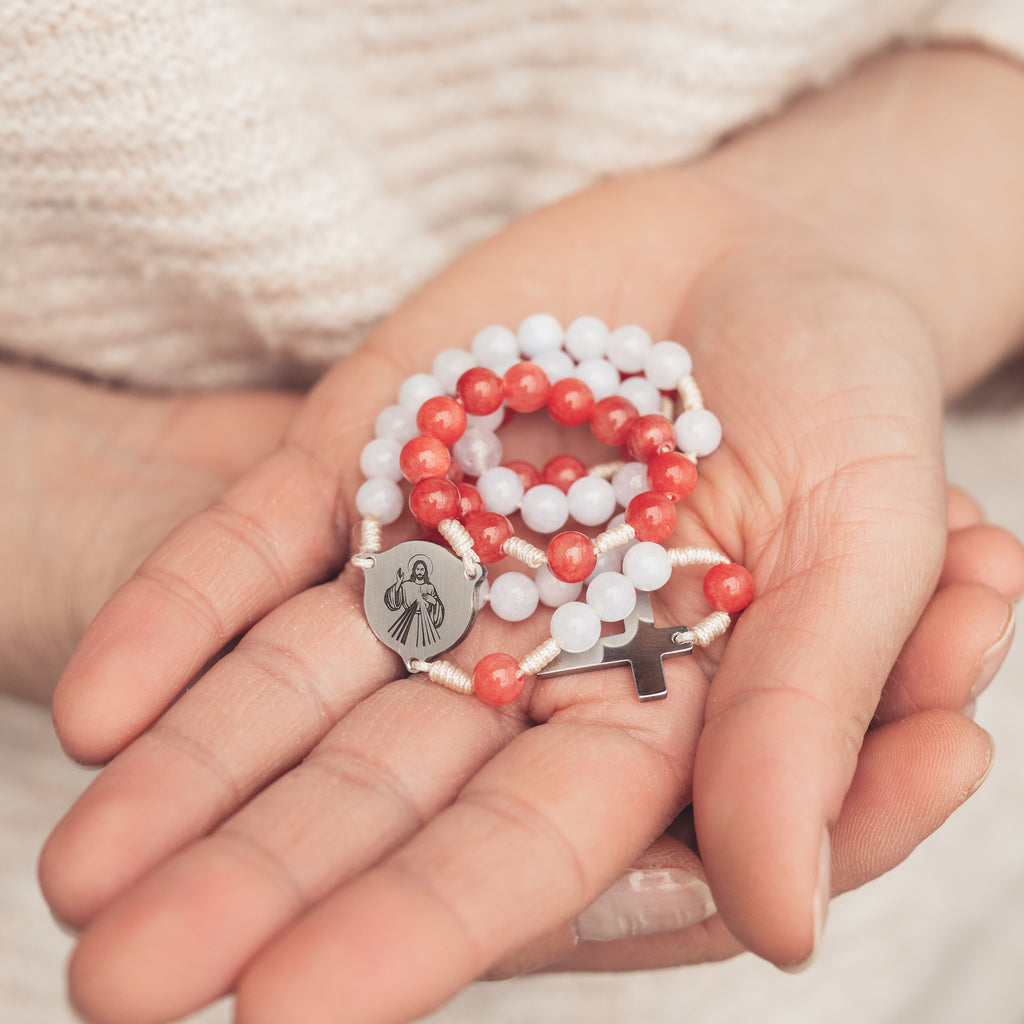 Różaniec Koronka do Bożego Miłosierdzia, Jezu Ufam Tobie, różaniec z kamieni naturalnych