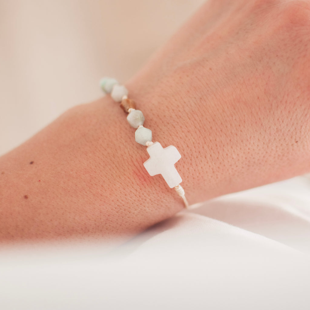 Różaniec na rękę, różaniec z kamieni naturalnych, dziesiątka różańca z amazonitu