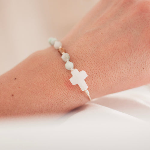 Różaniec na rękę, różaniec z kamieni naturalnych, dziesiątka różańca z amazonitu