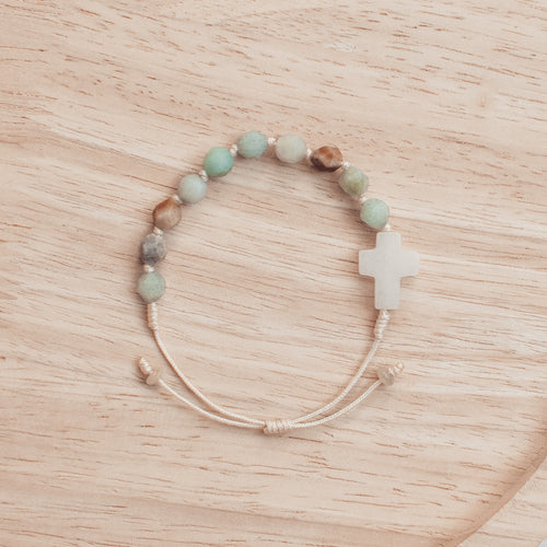 Różaniec na rękę z amazonitu (nieregularne koraliki)