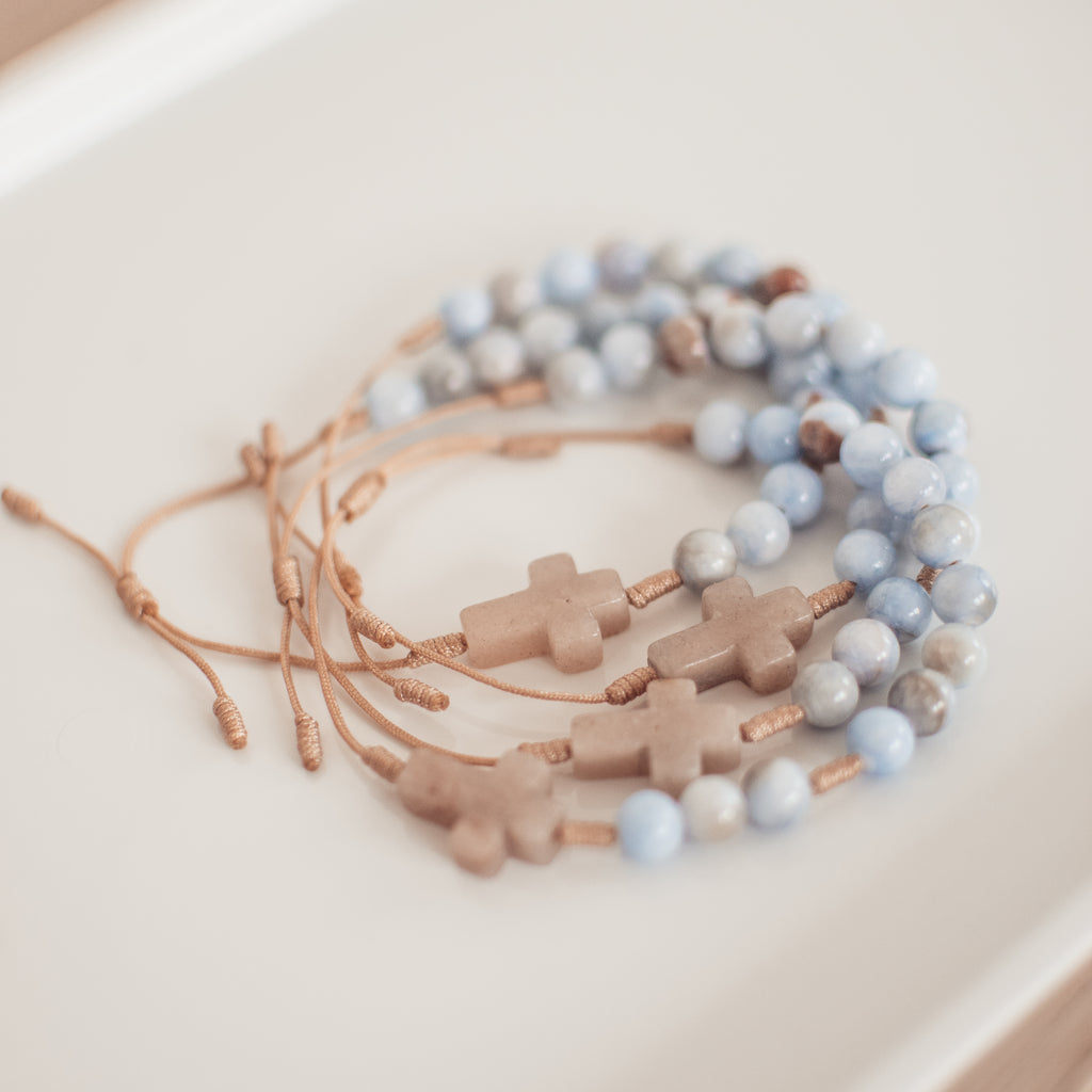 Różaniec na rękę z błękitnego jadeitu perskiego