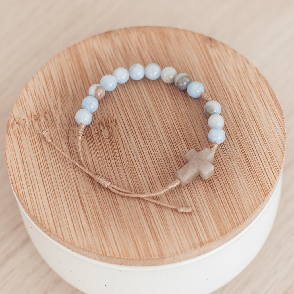 Różaniec na rękę z błękitnego jadeitu perskiego