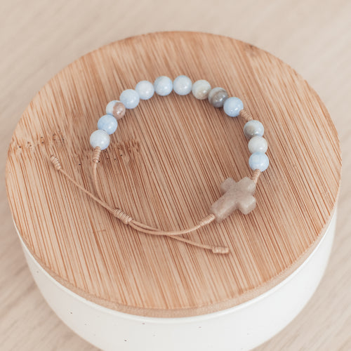 Różaniec na rękę z błękitnego jadeitu perskiego