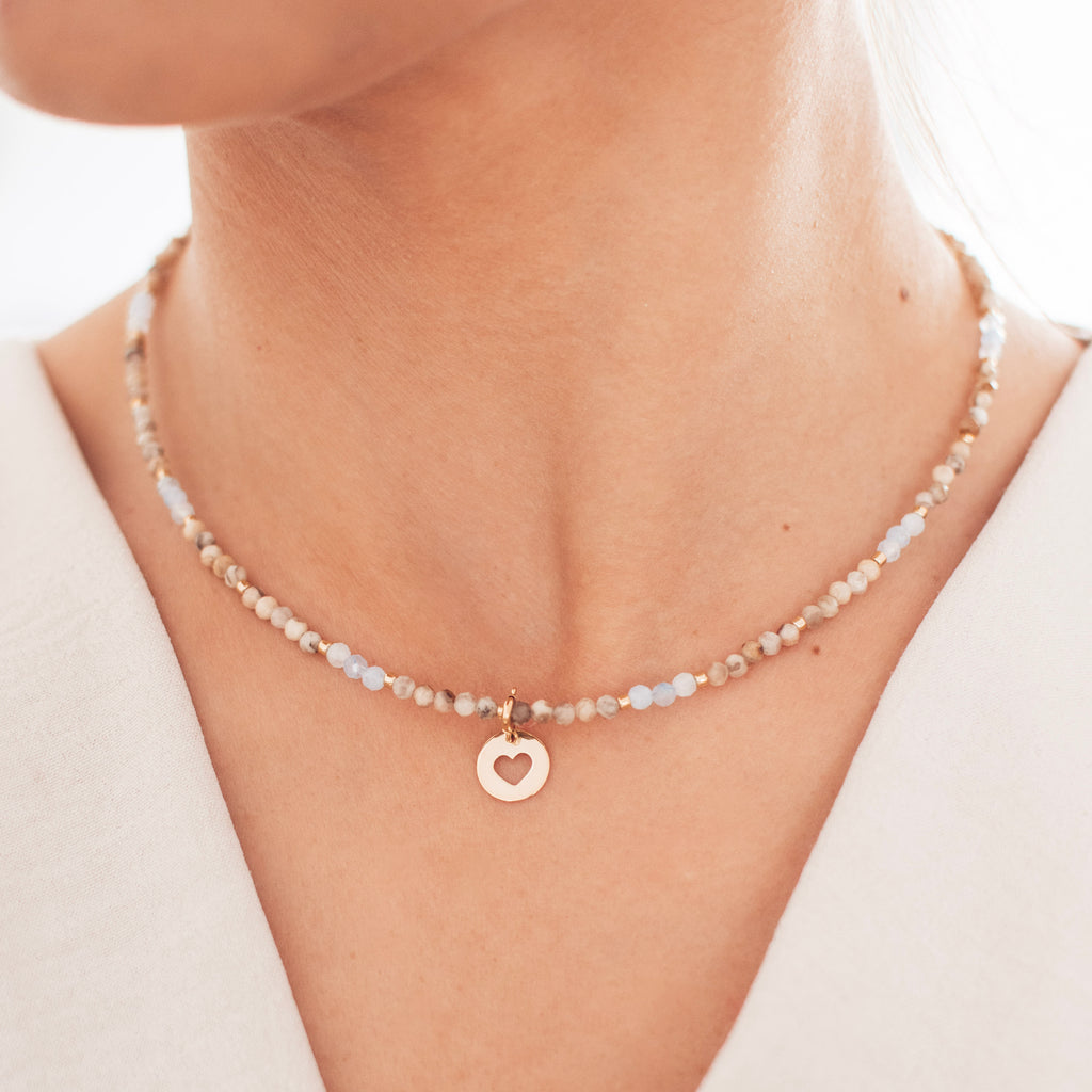Naszyjnik z kamieni naturalnych z zawieszką. Choker z kamieni naturalnych, naszyjnik z akwamarynu i skalenia