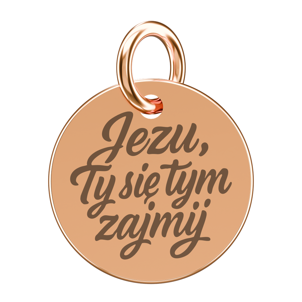 Pozłacana zawieszka do naszyjnika z napisem Jezu, Ty się tym zajmij