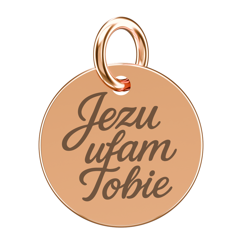 Pozłacana zawieszka do naszyjnika z napisem Jezu ufam Tobie