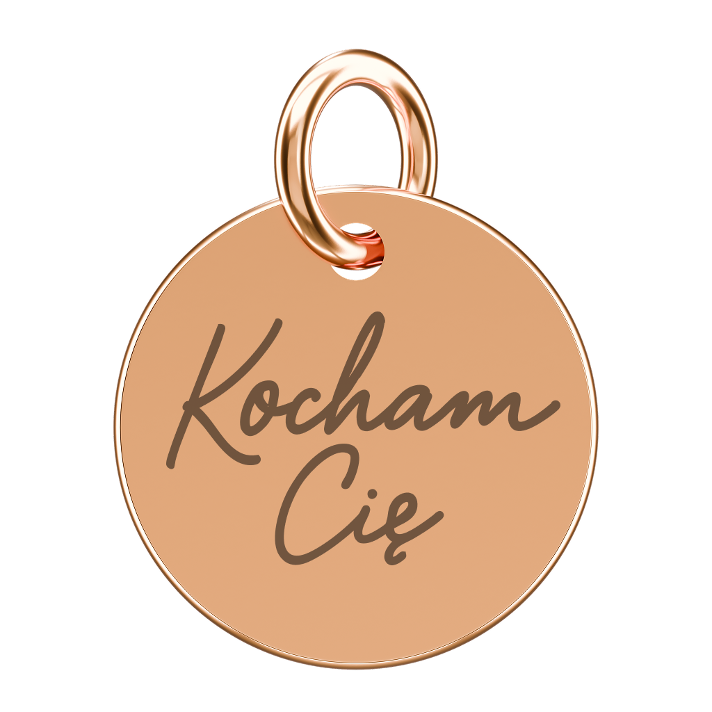 Pozłacana zawieszka do naszyjnika z napisem Kocham Cię