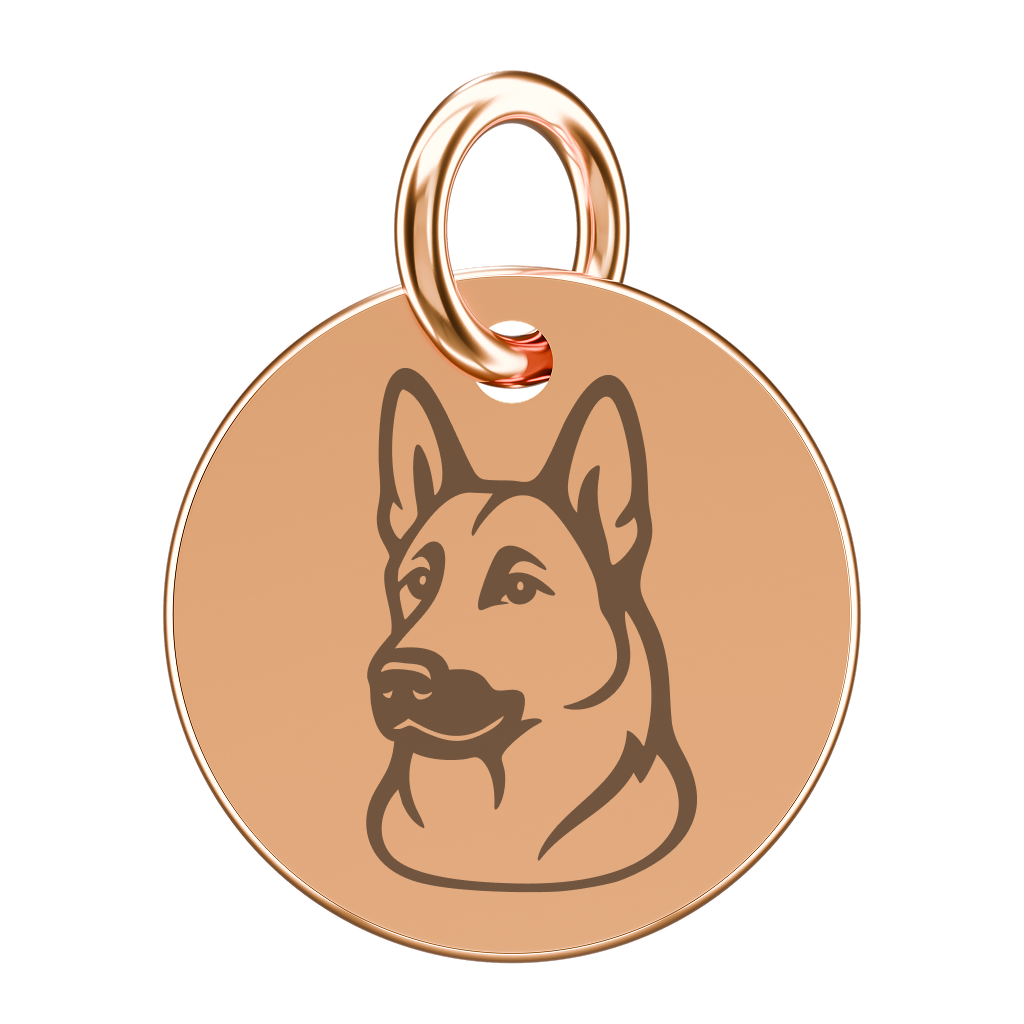 Pozłacana zawieszka do naszyjnika z owczarkiem niemieckim (grawer)