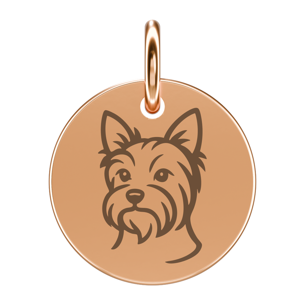 Pozłacana zawieszka z yorkiem (Yorkshire terrier, grawer)