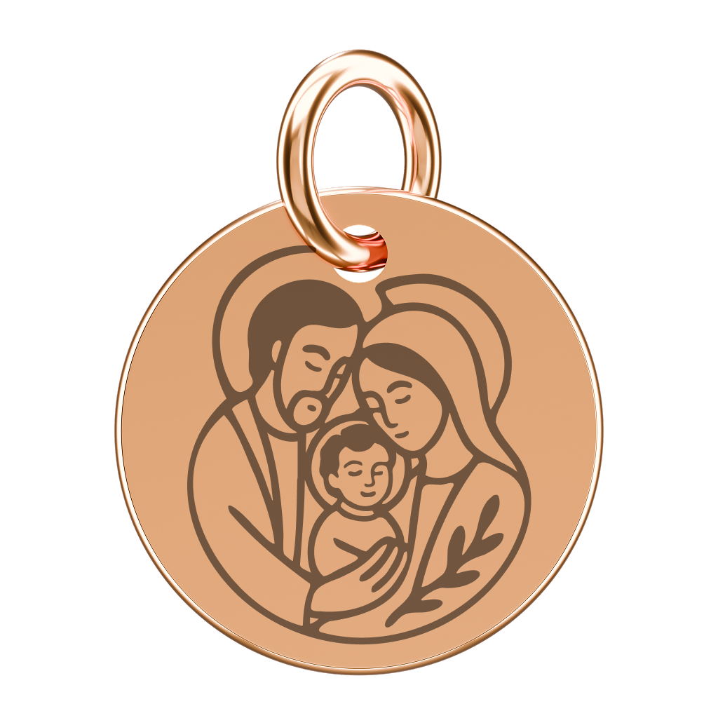 Pozłacana zawieszka do naszyjnika ze Świętą Rodziną (grawer)