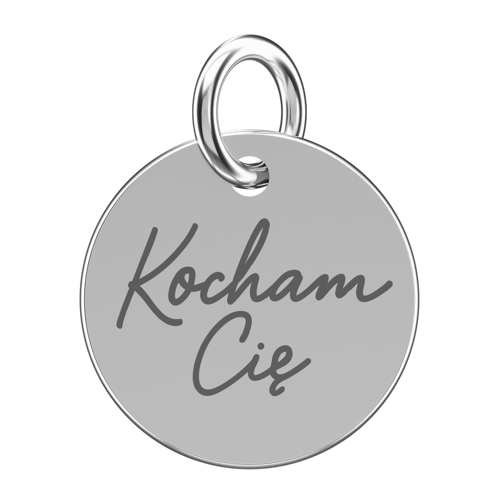 Srebrna zawieszka do naszyjnika z napisem Kocham Cię