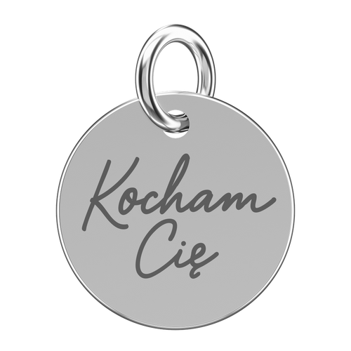 Srebrna zawieszka do naszyjnika z napisem Kocham Cię