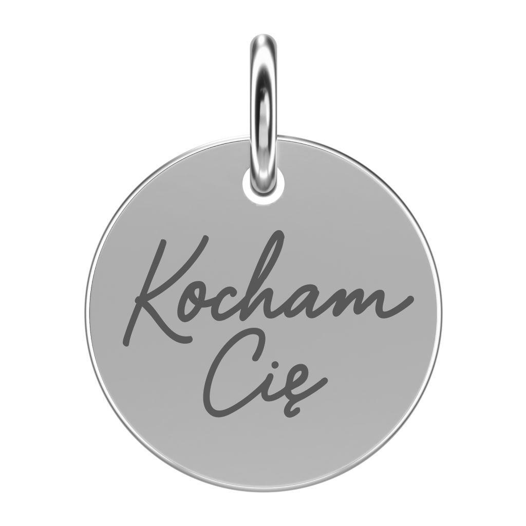 Srebrna zawieszka z napisem Kocham Cię (grawer)