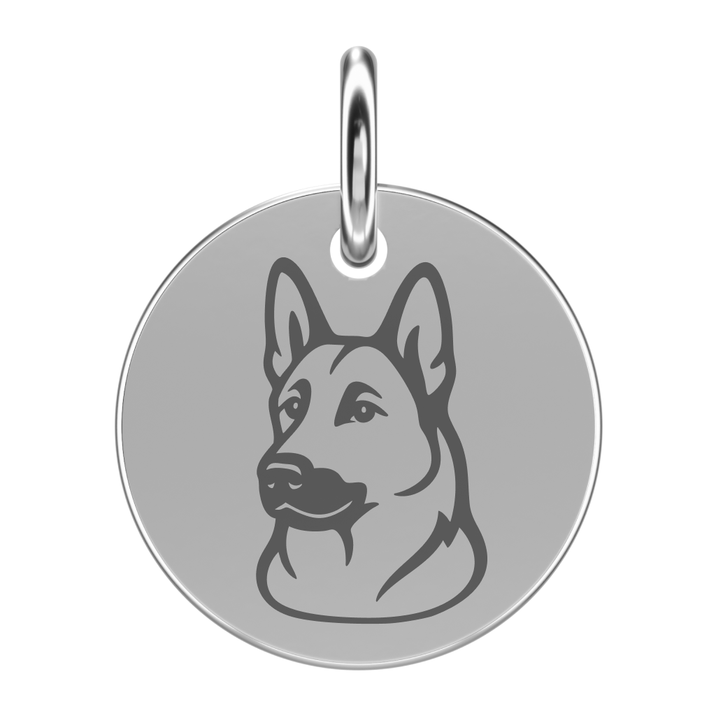 Srebrna zawieszka z owczarkiem niemieckim (grawer)