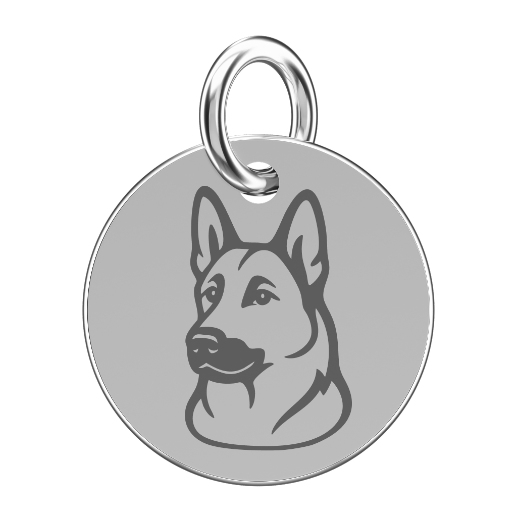 Srebrna zawieszka do naszyjnika z owczarkiem niemieckim (grawer)