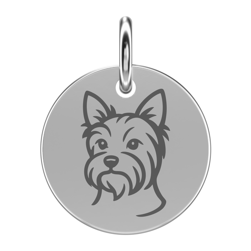 Srebrna zawieszka z yorkiem (Yorkshire terrier, grawer)