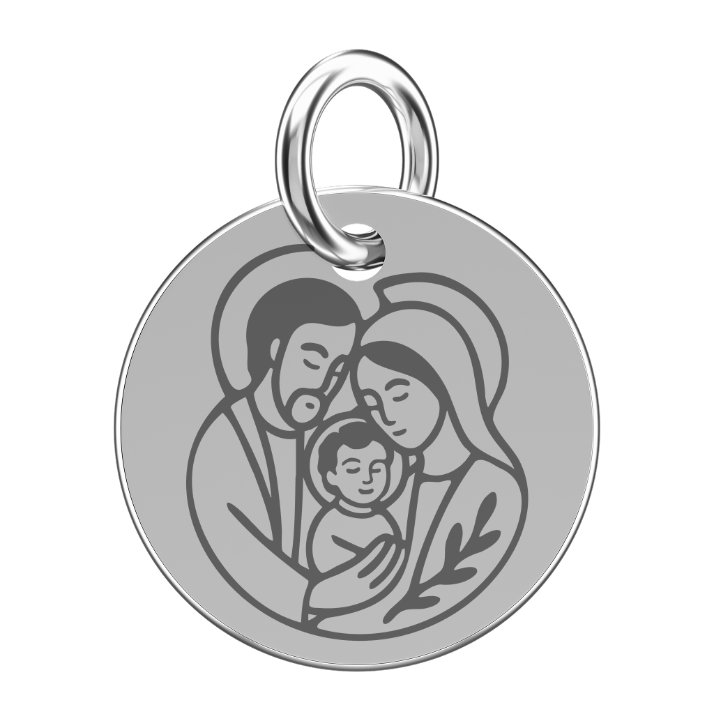 Srebrna zawieszka do naszyjnika ze Świętą Rodziną (grawer)